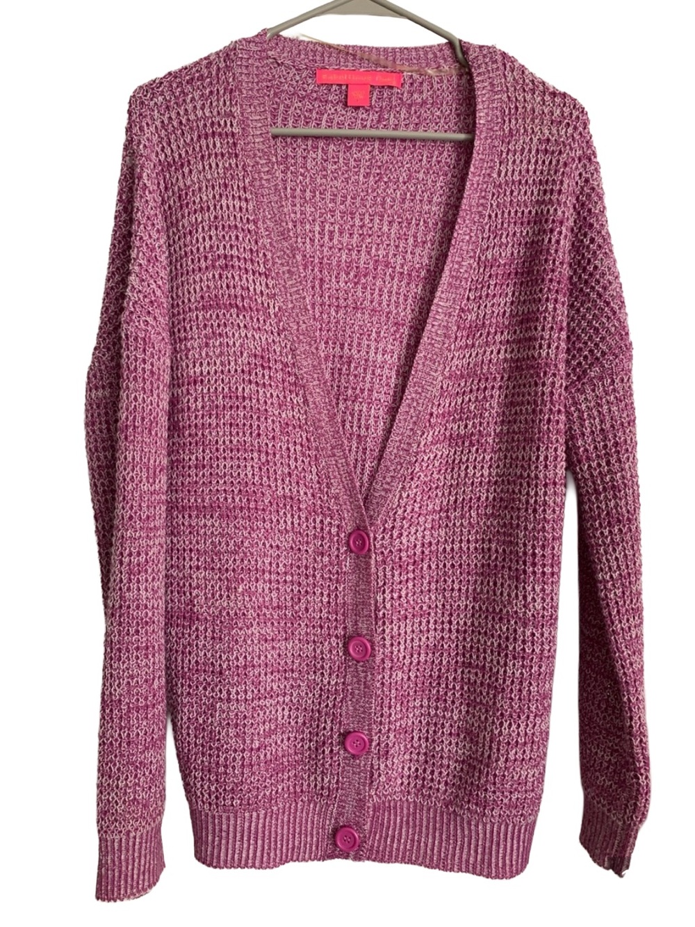 REBELLIOUS ONE Women’s Purple White Open Weave Long Sleeve Cardigan Seeater